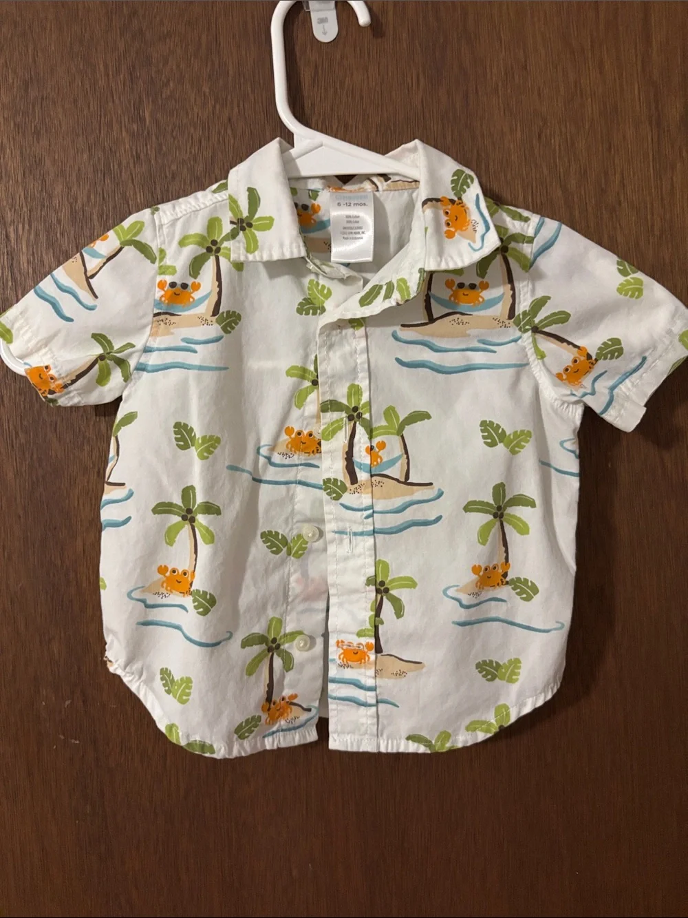 Gymboree White Button-Up Shirt with Orange Crab & Green Palm Print